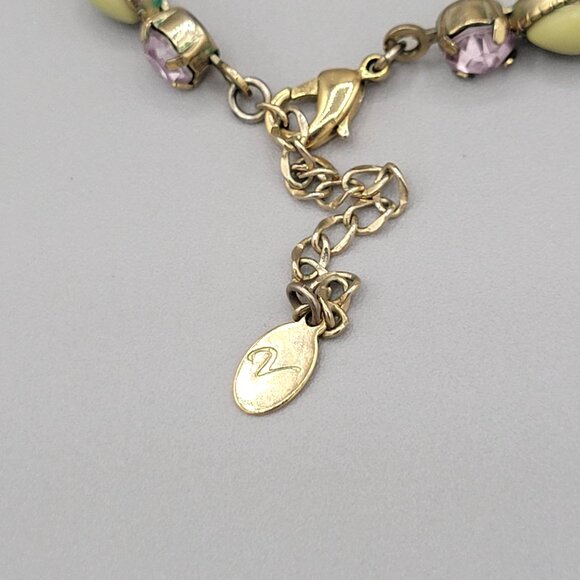 Vida Multicolor Beaded Crystal Necklace Gold Tone Metal Vintage Signed - Picture 7 of 9